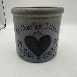 Rockdale Union Stoneware Heart St. Charles Illinois Crock Salt Glaze Pottery @5"